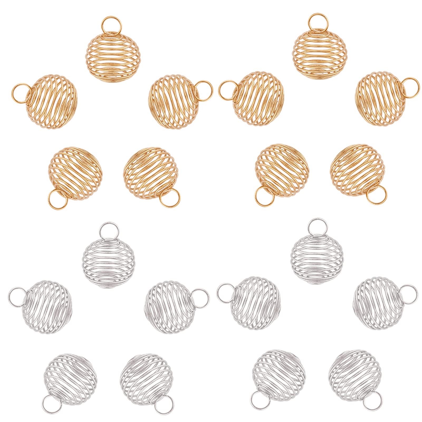 SUNNYCLUE 40Pcs Iron Round Spiral Bead Cages Pendants Hollow Lantern Charms Jewellery Accessories Lava Stone Holder For Necklace Bracelet Earring DIY Jewelry Making