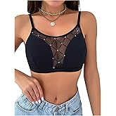 OYOANGLE Women's Rhinestone Mesh Seamless Bras Wireless Bralette Comfortable Low Back Sexy Bras
