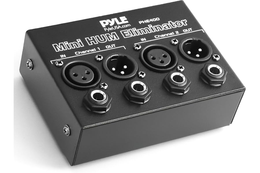 Pyle Compact Mini Hum Eliminator Box - 2 Channel Passive Ground Loop Isolator, Noise Filter, AC Buzz Destroyer, Hum Killer w/ 1/4" TRS Phone, XLR Input/Output, Uses 1:1 Isolation Transformer