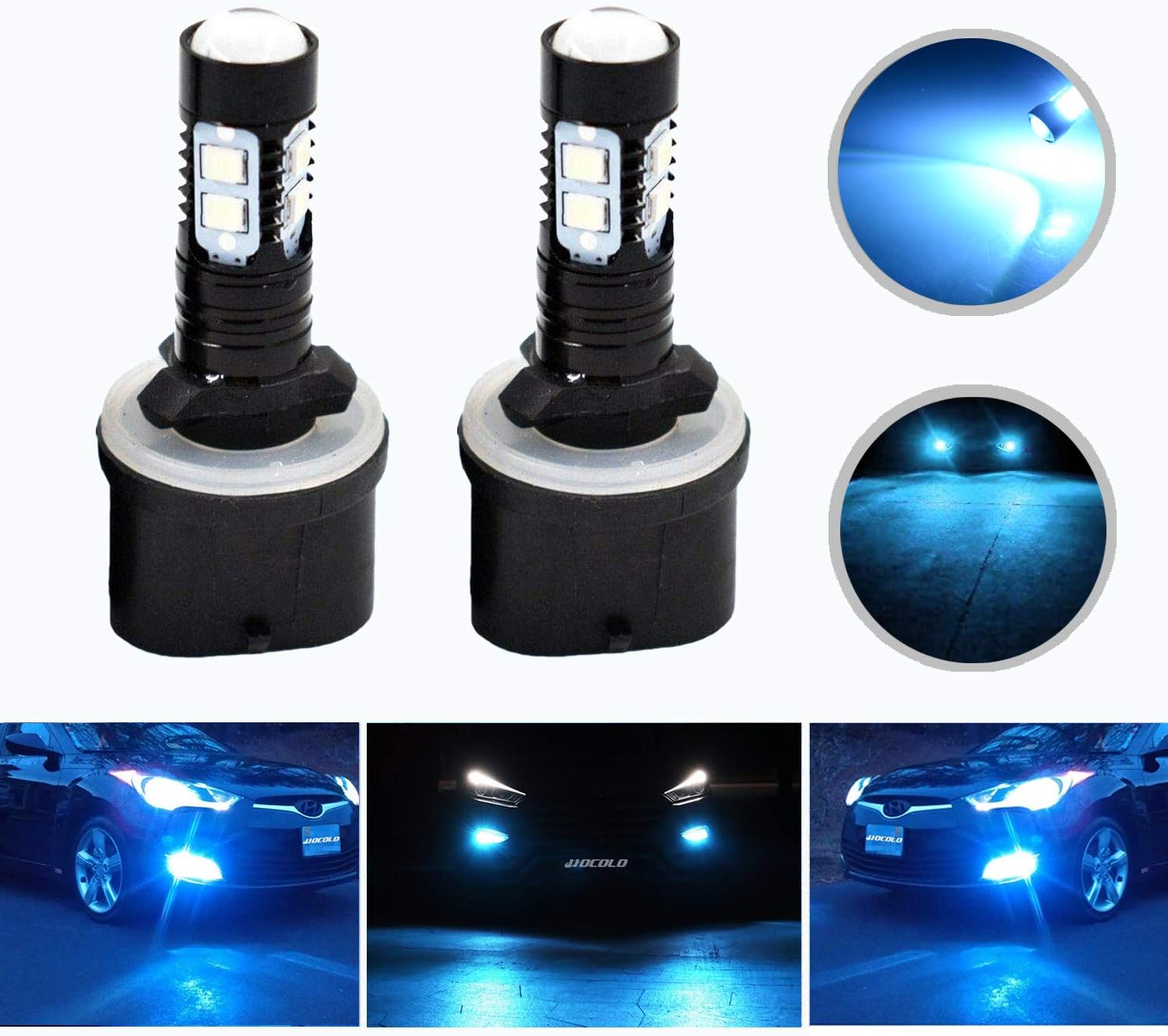HOCOLOExtremely Bright Max 50W High Power 880 LED Fog Light Bulbs for DRL or Fog Lights, Xenon White (880-50W, Lighting Ice Blue)