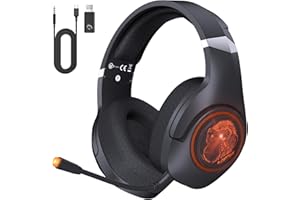 KAPEYDESI Gaming Headset Wireless, 2.4GHz Gaming Headphones Wireless with Noise Canceling Microphone for PS5, PS4, Fortnite & FPS Gamers, 40-Hr Battery Gamer Headphones for PC, Orange Chimpanzees
