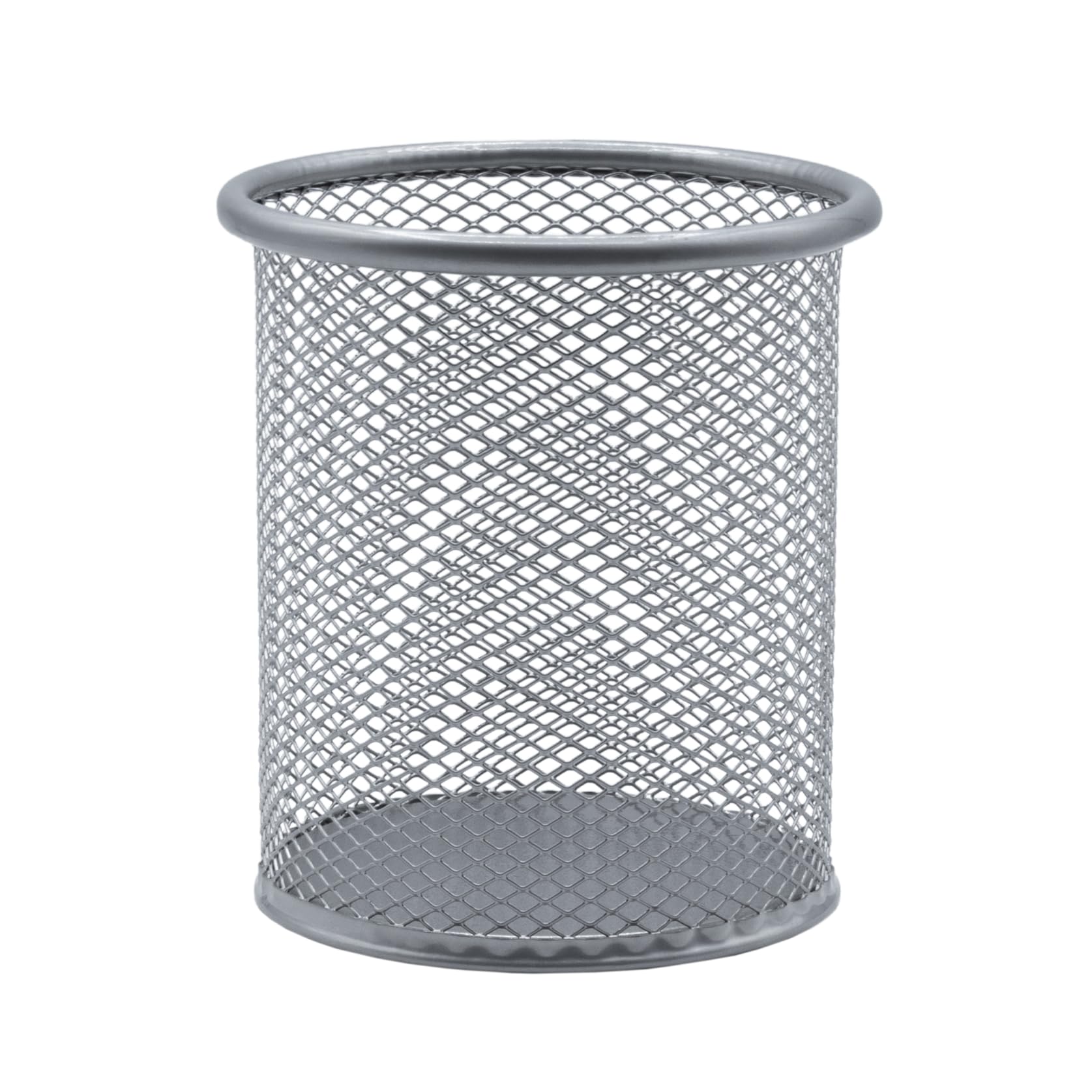 RAYLU PAPER® - Round Metal Mesh Desk Pen Holder, Grid Pencil Holder, Office Desk Organizer with 90mm Diameter (Silver)