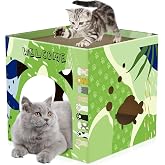 Bissap Cat Cardboard House, Large Thickened Play House with 2 Story Scratch Pads Bed Scratching Lounge for Indoor Cats Kittens Breathable Cube Shelter Corrugated Scratcher Box Toy