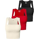OQQ Women's 3 Piece Tank Tops Strappy Sleeveless Square Neck Stretch Tee Shirts Crop Camis