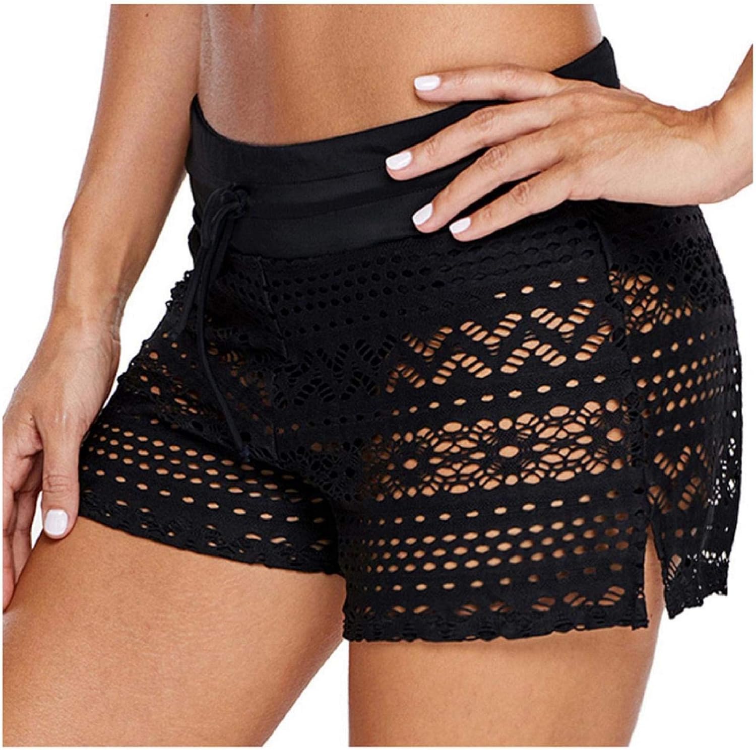 black lace swim shorts