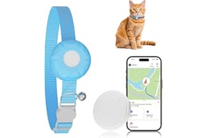 ZFSJTAG GPS Tracker for Cats, Cat Tracker, Compatible with Apple Find My App (Only iOS), No Monthly Fee, Waterproof, Breakaway Collar Included (White Tracker, Blue Cat Collar)