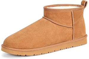 FIHCH Snow Boots for Men Genuine Suede Mens Winter Boots Outdoor Cozy Ankle Booties Faux Fur Lining Warm Fuzzy Footwear