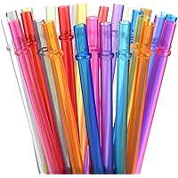 AUMA 30-Pack Reusable Plastic Drinking Straws, 10.5 inches Long Colored Tumbler Replacement Straws with Cleaning Brush
