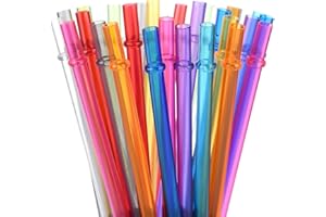 AUMA 30-Pack Reusable Plastic Drinking Straws, 10.5 inches Long Colored Tumbler Replacement Straws with Cleaning Brush