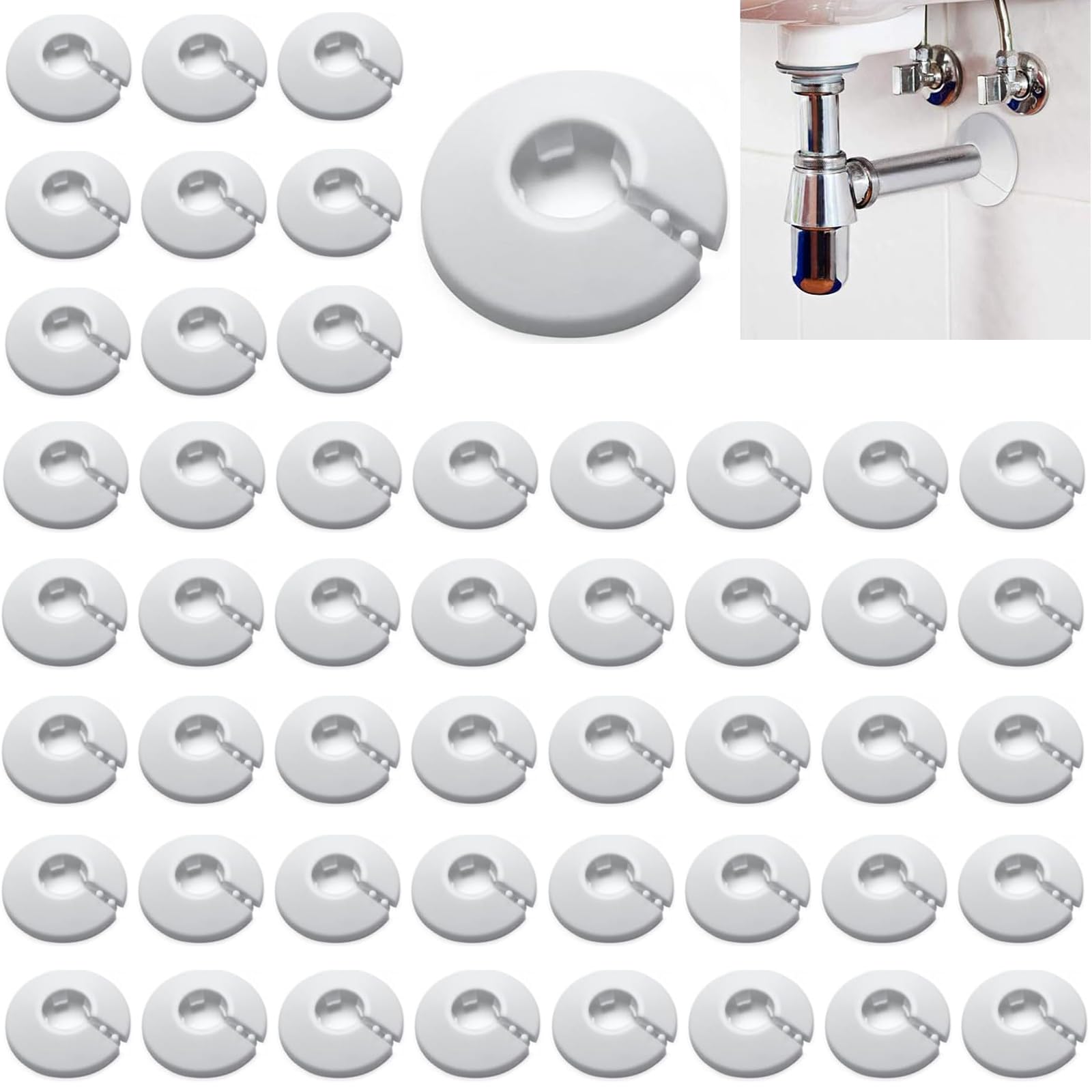 50 Pcs Radiator Pipe Collars White Plastic Pipe Cover Heating Pipe Covers White Rosette for Heating Pipes Plastic Radiator Pipe Covers Pipe Decoration Cover for 16mm Diameter Pipe