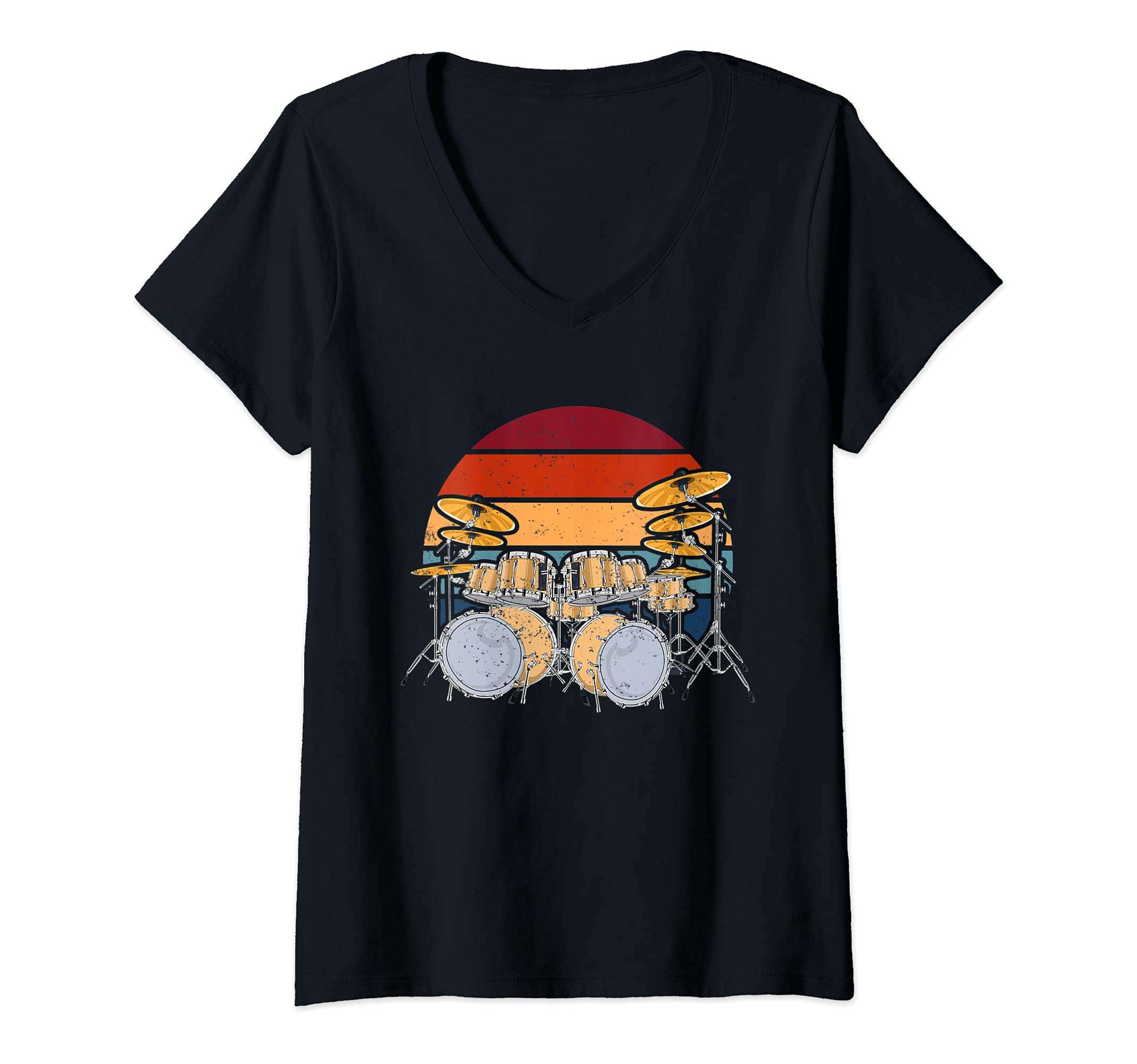 Womens Retro Drum Set Percussion Musial Instrument Drummer Drums V-Neck T-Shirt