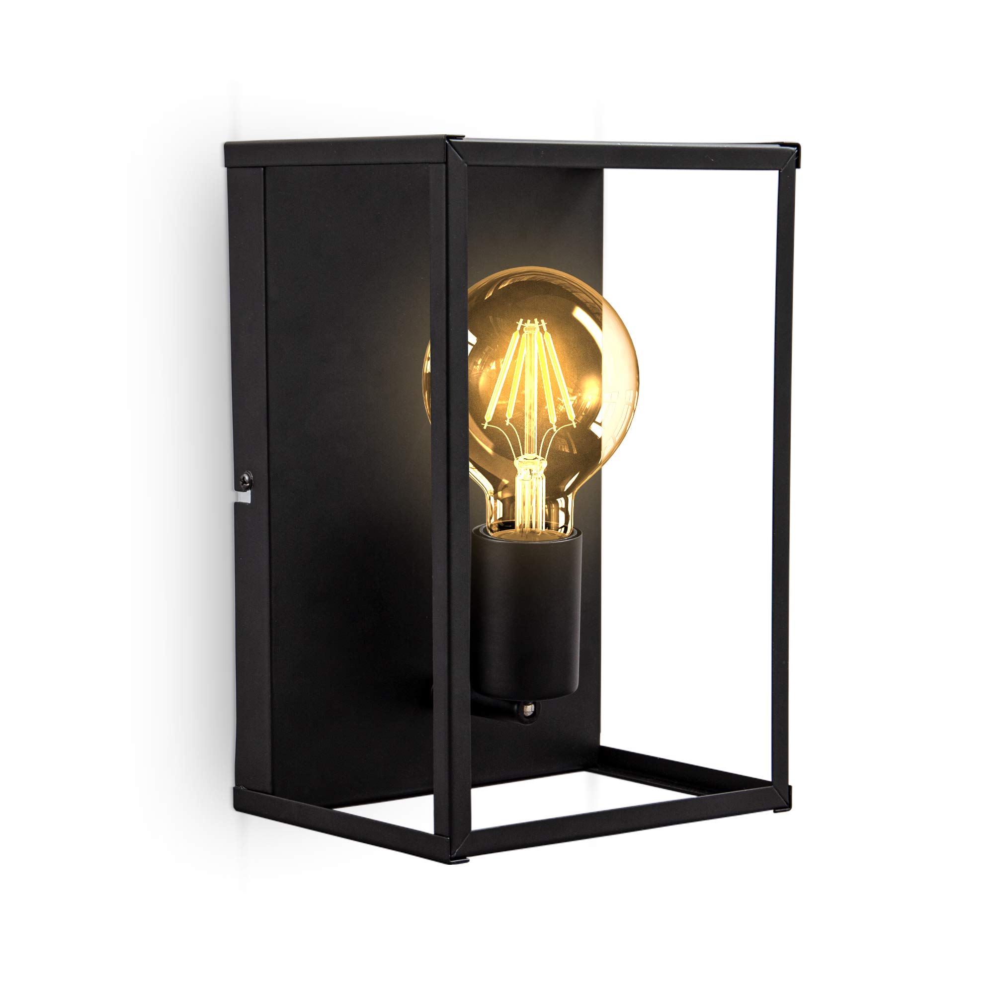 B.K.Licht Ceiling or Wall lamp, E27 Socket, Bulb not Included, Black Metal, cage Shape, Flush Mount Ceiling Light for Entrance or Hallway, Small Sconce 26,2x17,2x14cm/10,3x6,7x5.5in