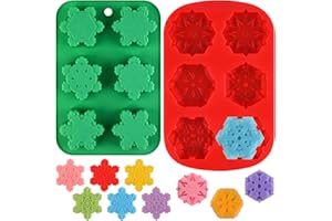 HUAKENER 2 Pack Snowflakes Soap Molds, Large Size Christmas Soap Molds, Snowflakes Silicone Mold for Handmade Soap, Mini Cakes, Brownies, Chocolate, Jello
