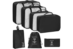 GOCVO 7 Pack Luggage Packing Organizers Packing Cubes Waterproof Suitcase Organizer Bags Travel Packing Organizers (7pcs-Black)