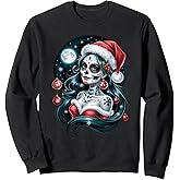 Christmas Sugar Skull Art Woman Santa Hat Festive Design Sweatshirt