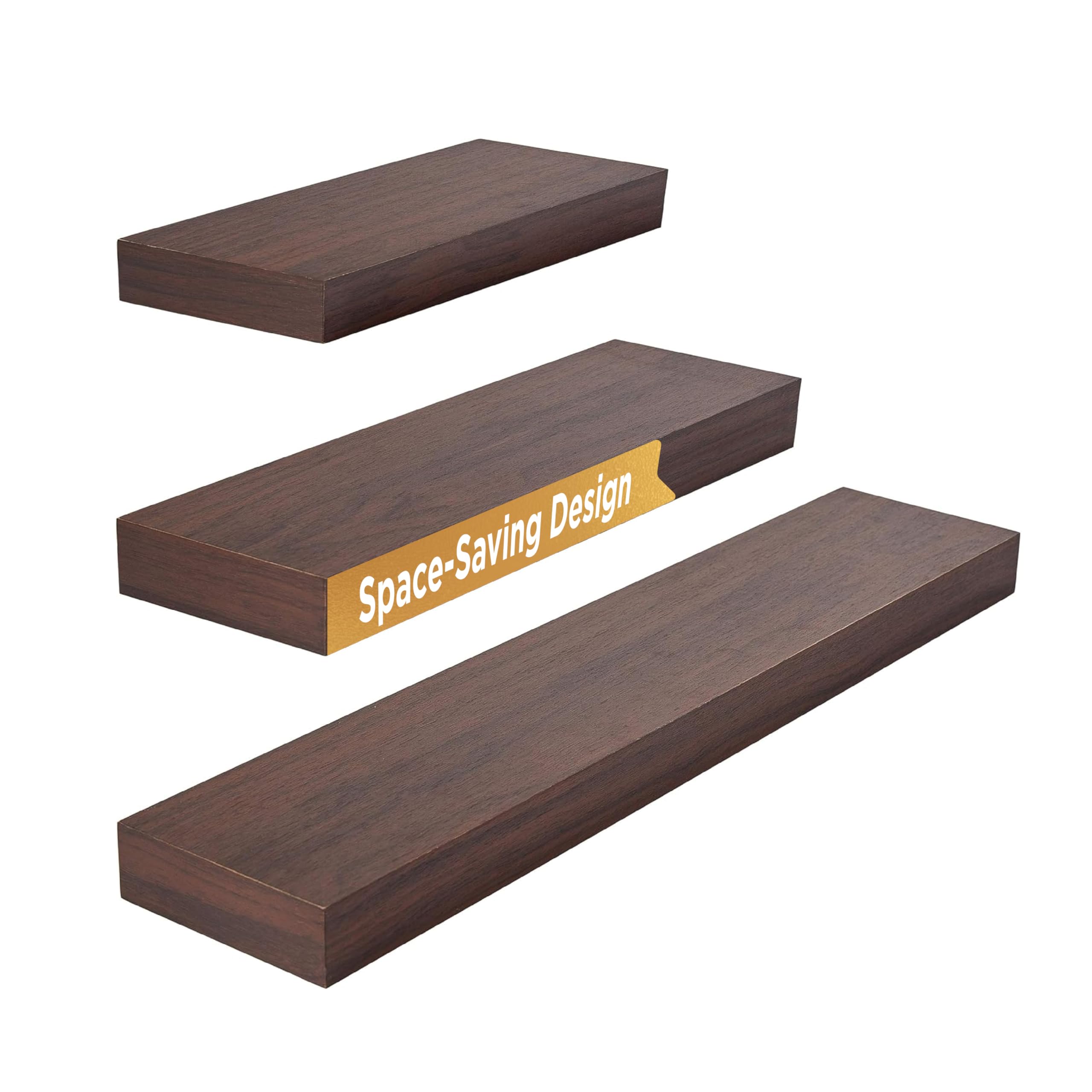 Kiera Grace Maine Floating Shelves, Modern Wall Mounted Hanging Shelf for Bedroom, Kitchen, 12″/ 16″/24″, Dark Walnut, 3Pcs