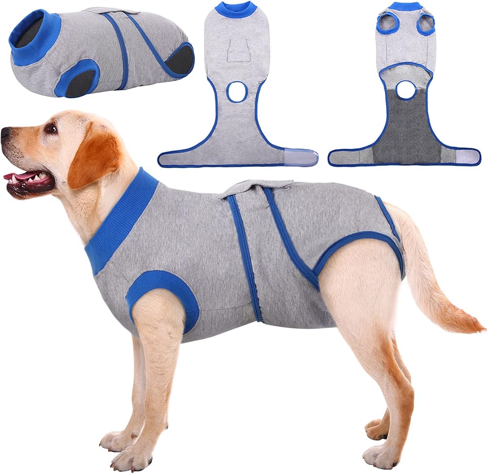 Kuoser Dog Surgery Recovery Suit Size L Grey Soft Cotton Spandex