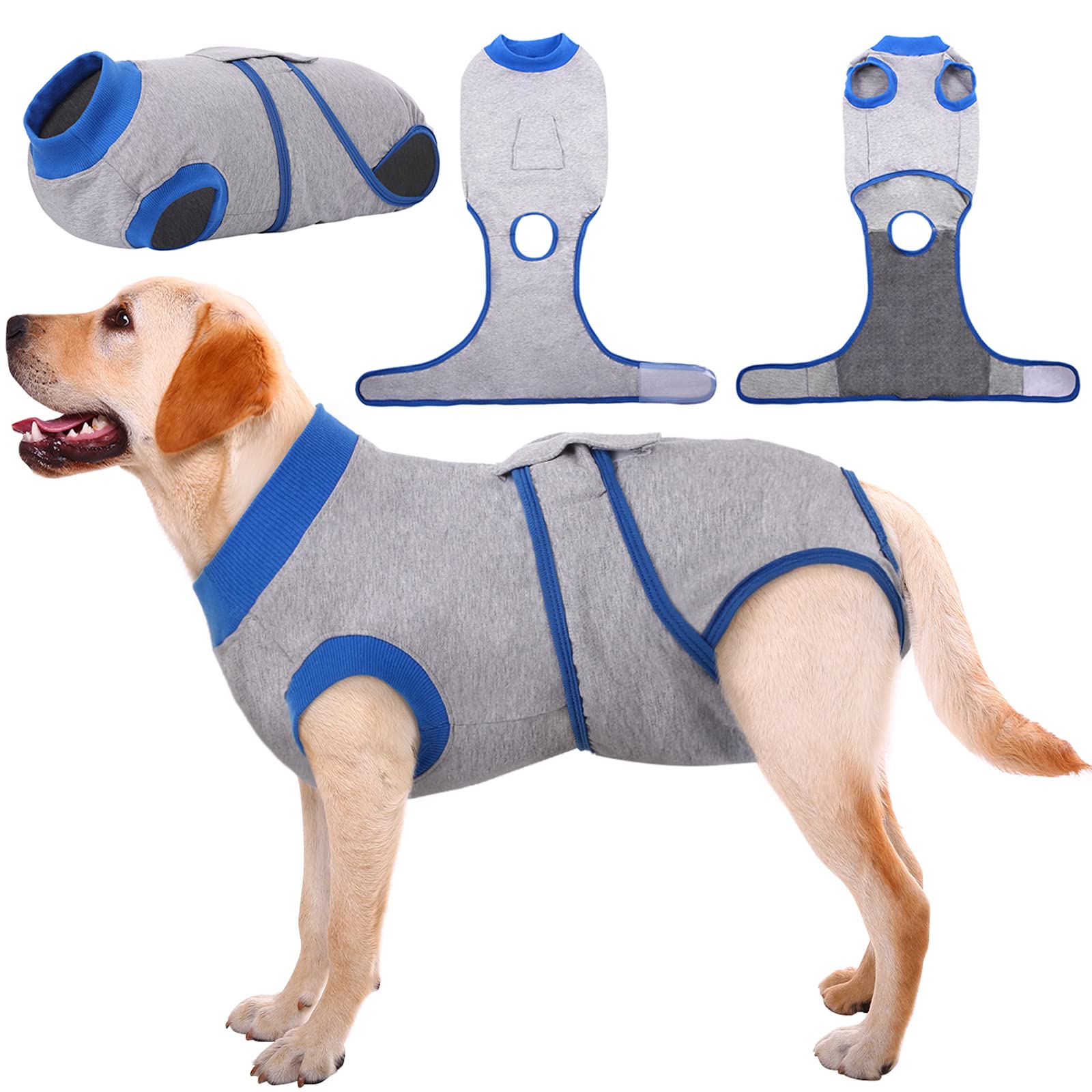 Kuoser Dog Surgery Recovery Suit, Dogs Recovery Suits Female Spay and Male Neuter for Post-Op Care, Soft Dog Onesie Surgery Cone alternative Prevent Licking, Grey XXL