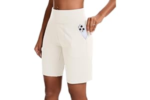 EZPERY Bermuda Shorts for Women with Zipper Pocket Womens High Waisted Long Shorts for Running Workout Athletic