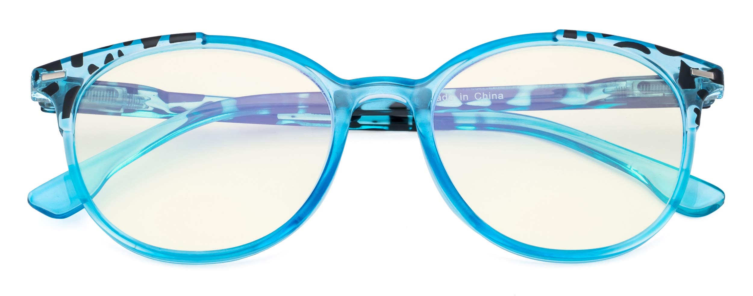 CessBlu Ladies Oversized Round Blue Light Filter Glasses for Women Reading Computer Readers Blocking UV Rays (Blue) +1.0