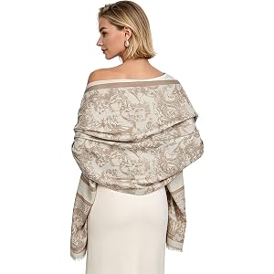 WaJuemy Women's Pashmina Shawl Wraps for Evening Dresses Floral Soft Scarf Blanket Large Wedding Bridal Winter Warm Wrap