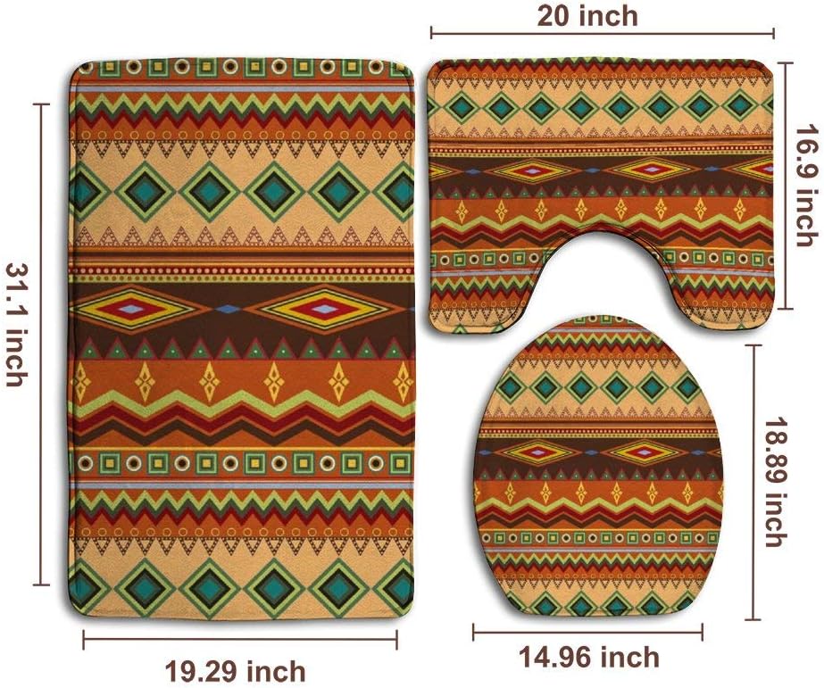 Amazon Com Sara Nell Tribal Ethnic Stripe On Orange Bathroom Rugs And Mats Sets Bathroom Rugs Sets 3 Pcs Bath Rugs For Bathroom Washable U Shaped Contour Rug Mat Lid Cover Home Kitchen