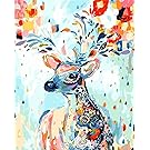 Paint by Numbers with Frame or Not, New Release Diy Oil Painting by Numbers Kits - Red Deer Giraffe Elk Reindeer Antlers Buckhorn Stag Moose 16*20 inches Linen Canvas - Digital Oil Painting Canvas Kits Junior for Adults Children Kids with 3X Magnifier - Wall Art Artwork Landscape Paintings for Home Living Room Office Picture Decor Decorations Gifts Diy Paint by Numbers Diy Canvas Kit for Advanced Seniors (With Frame, 71)
