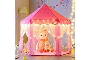 Sumbababy Princess Castle Tent for Girls Fairy Play Tents for Kids Hexagon Playhouse with Large Star Lights Toys for Children