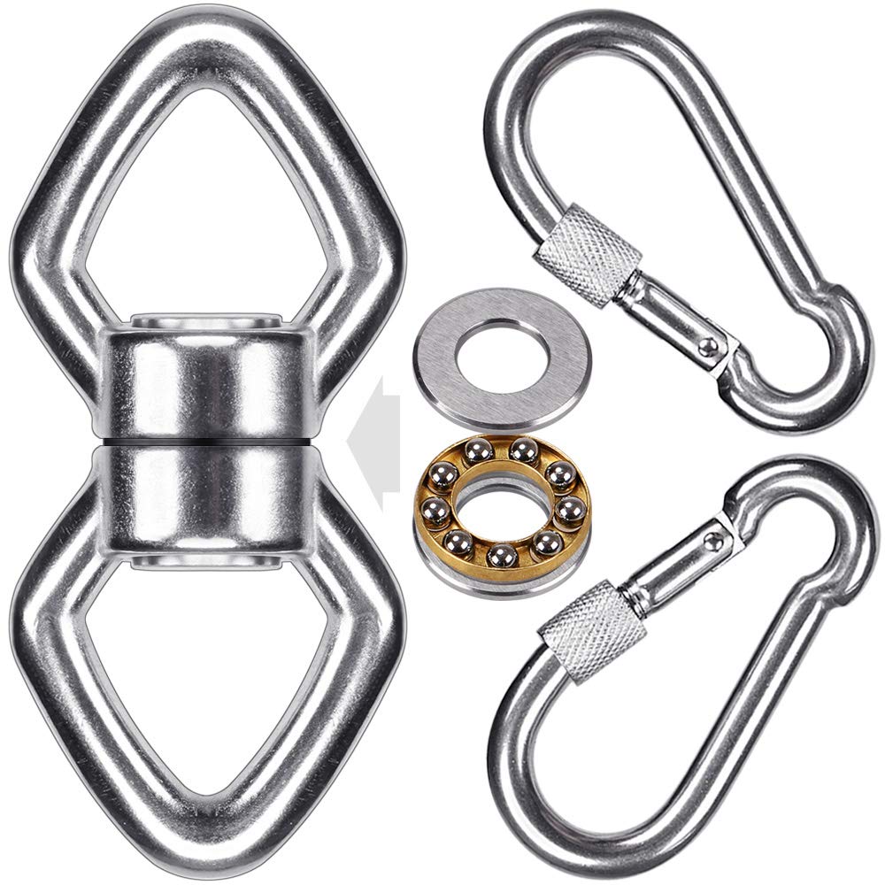 BeneLabel Swing Swivel with Bearing, Swing Spinner 360 Rotating Hammock Chair Eye Hook with Carabiner Stainless Steel Yoga Rope/Aerial Hoop/Punching Bag Hanging Kit, Rhombus-shaped Closed Loop