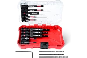 EZARC 14PCS Self Centering Drill Bit Set, Center Drill Bit Set with Replacement Bits, Screwdriver Bits & Bit Holder - 1/4" Hex Shank for Cabinet Hinges & Woodworking with Storage Box