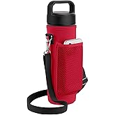 Linkidea Water Bottle Carrier with 2 Strap Compatible with YETI Rambler Bottle 26oz, Yonder 25oz, Travel Waterbottle Sling Bag Holder, Shoulder Strap with Mesh Phone Pocket (Red)