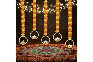 DIYANA IMPEX Marigold Garland for Decoration 5 Pcs Artificial Marigold Flowers, Indian Décor for Pooja, Diwali, Rangoli, Wedding, Christmas Decorations for Home (Ring, 50")