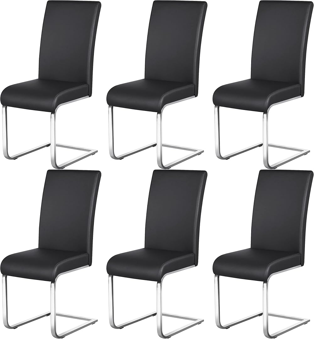 Yaheetech 6-Piece Faux Leather Dining Chairs High Back Black