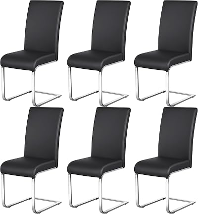 Yaheetech 6-Piece Faux Leather Dining Chairs High Back Black