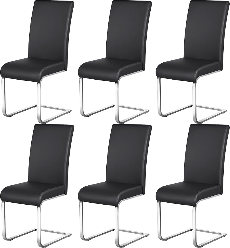 Yaheetech 6-Piece Faux Leather Dining Chairs High Back Black