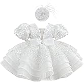RUYUYIRU Sequins Pageant Princess Dress Toddler Girls Bubble Sleeves Birthday Party Dress Flower Girls Tutu Detachable Tail