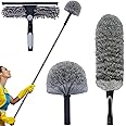Toromp 20 Ft+ High Reach Squeegee & Cobweb Duster Kit with 3-13 Ft Extension Pole, 2 in 1 Window Squeegee, Spider Web Brush, High Ceiling Feather Duster for Home High Window, Interior Roof - Gray
