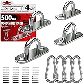 sprookber 304 Stainless Steel Pad Eye Snap Hooks, M5 Heavy Duty Ceiling Hooks, 500 lb Capacity Hammock Swing Hanging kit, Plant Hangers, Marine Hardware Staple Hook Loop with Screws, Set of 8