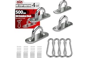 sprookber 304 Stainless Steel Pad Eye Snap Hooks, M5 Heavy Duty Ceiling Hooks, 500 lb Capacity Hammock Swing Hanging kit, Plant Hangers, Marine Hardware Staple Hook Loop with Screws, Set of 8