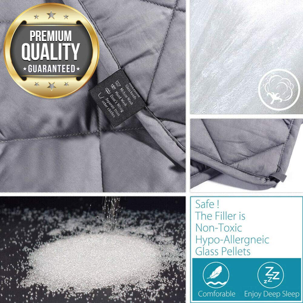 COCOBELA Weighted Blanket for Adult and Kids, 10 lbs 41”x 60”, Breathable Cotton and Premium Glass Beads (Grey)