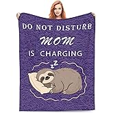 NQRSBUI Mom is Charging Sloth Blanket, Mom Birthday Gifts, Moms Gift for Mothers Day Christmas, Moms Gifts from Daughter Son, Flannel Fleece Throws Blanket for Office Bedroom Couch (Purple, 60"x50")