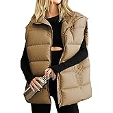 Huaqiao Women's Quilted Puffer Vest Stand Collar Sleeveless Coat Zipper Winter Gilet Jacket