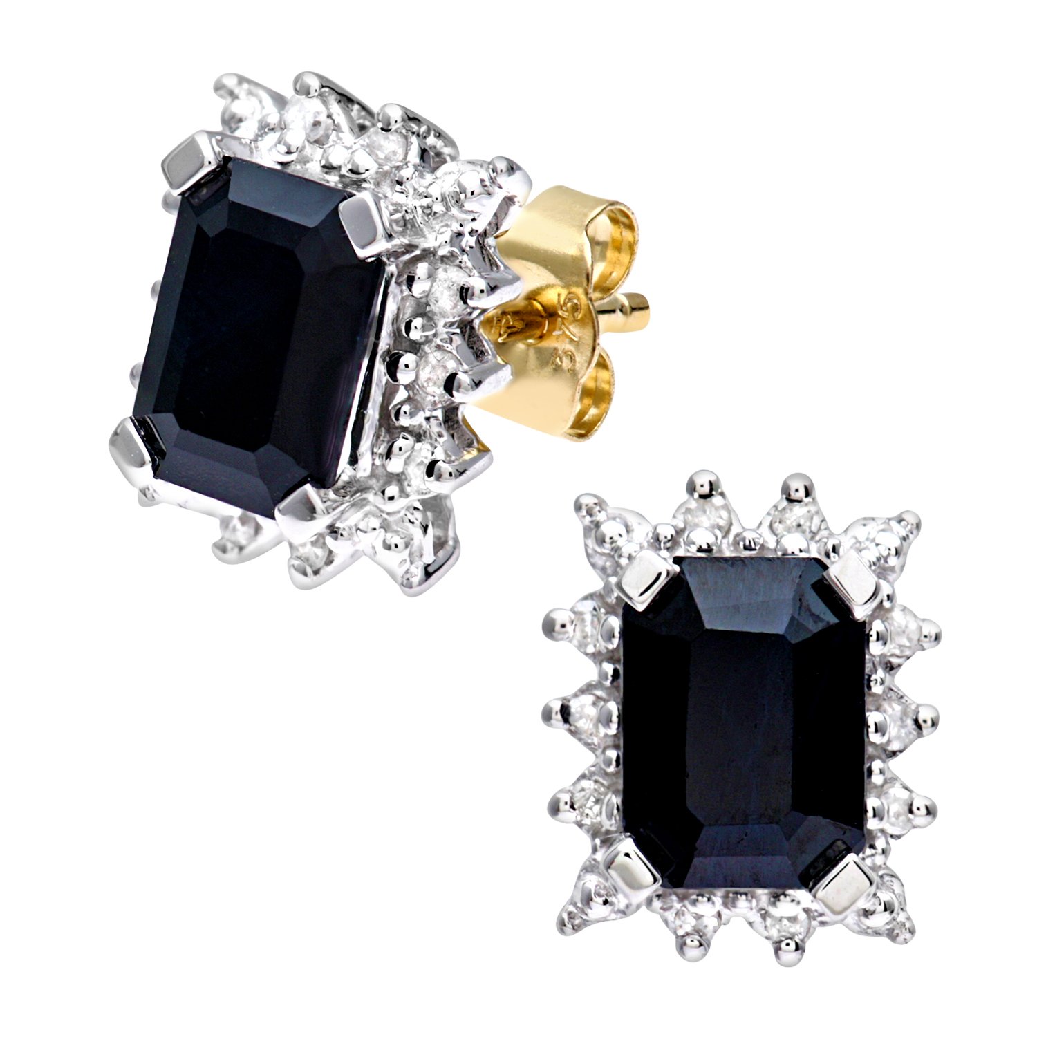 Naava Pendientes para Mujer de Oro Amarillo K con Diamantes y Zafiros