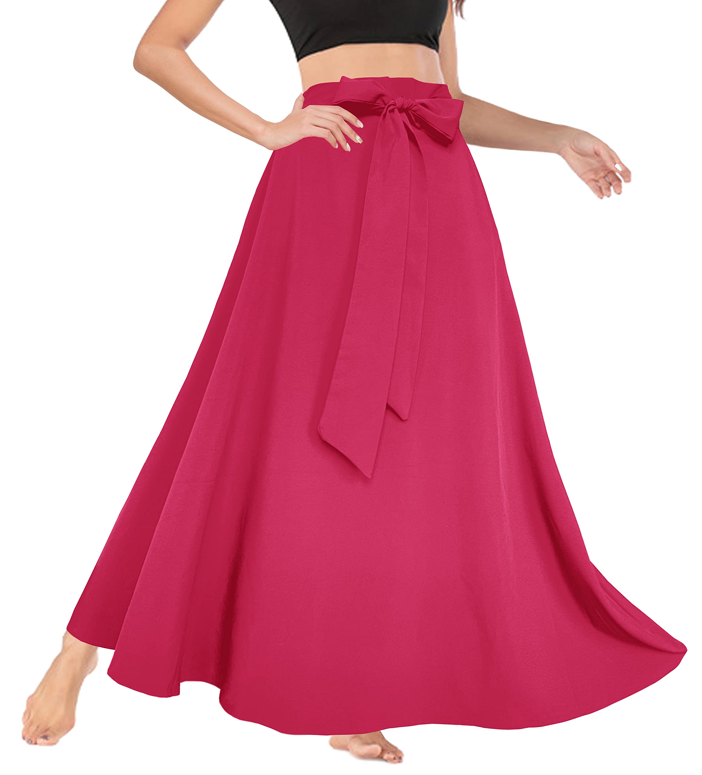 Photo 1 of Afibi Women's High Waist Skirt Tie Front A-Line Flowy Long Maxi Skirts with Pockets (XXX-Large, Burgundy)