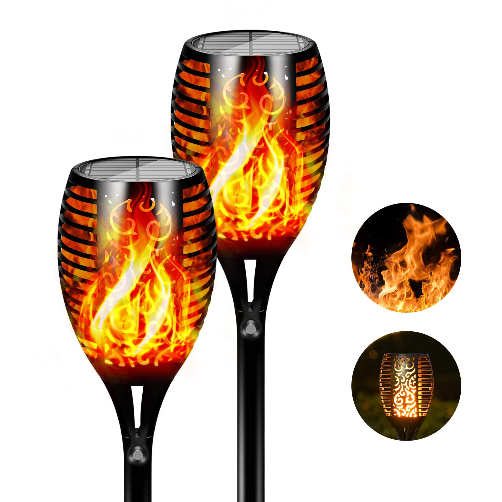 FLOWood Solar Lights Outdoor Garden, 2 Pack 96LED Large Solar Torch Lights, Dancing Flickering Flame Solar Lights Outdoor Dusk to Dawn, IP65 Waterproof Pathway Lights for Garden Patio Yard Lawn