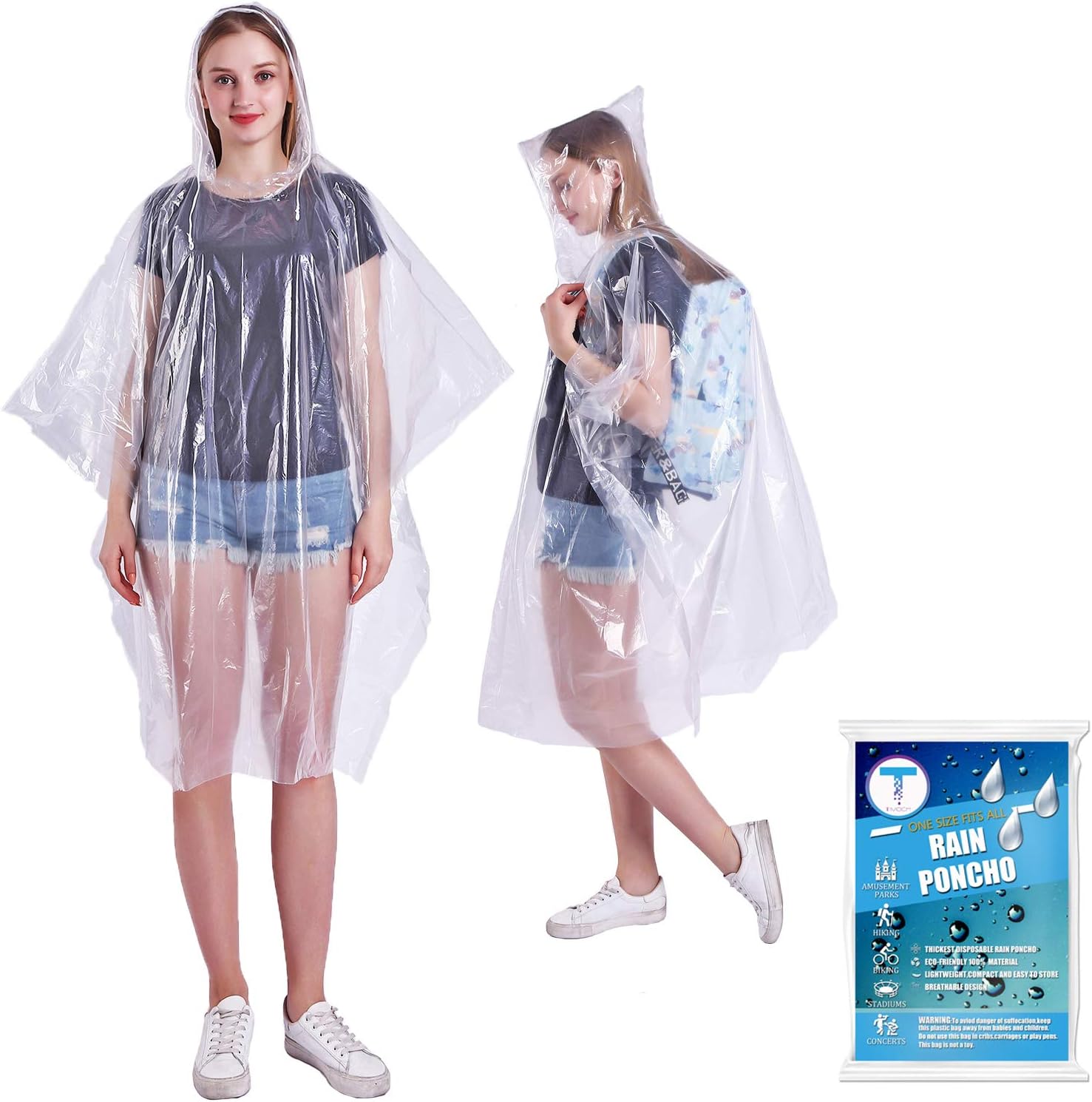 Lot De 4 Ponchos De Pluie Transparents Jetables + Protège-Pieds | Imperméable Léger Pour Adultes