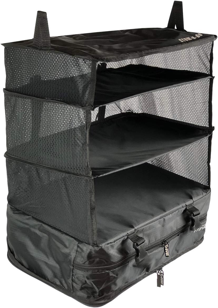Stow-N-Go Travel Luggage Organizer and Packing Cube Space Saver With Built In Hanging Shelves and Laundry Storage Compartment. Save Room In Suitcases, Reduce Wrinkles and Never Unpack Clothes Again