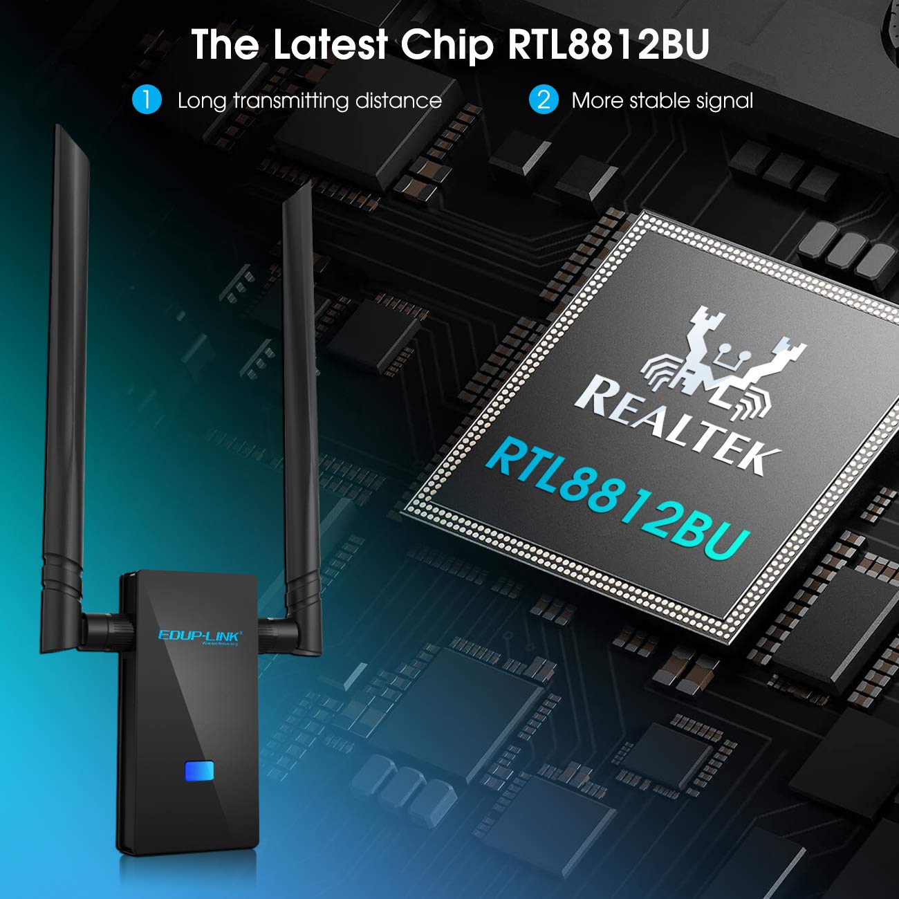 EDUPLINK AC 1200Mbps WiFi Adapter USB 3.0 Wireless Network Card Wi-Fi Dongle Adapter 802.11ac Dual Band 5G/2.4G 6dBi External Dual Antennas for Mac OS X 10.6-10.14,Windows XP/10/8/7,Vista