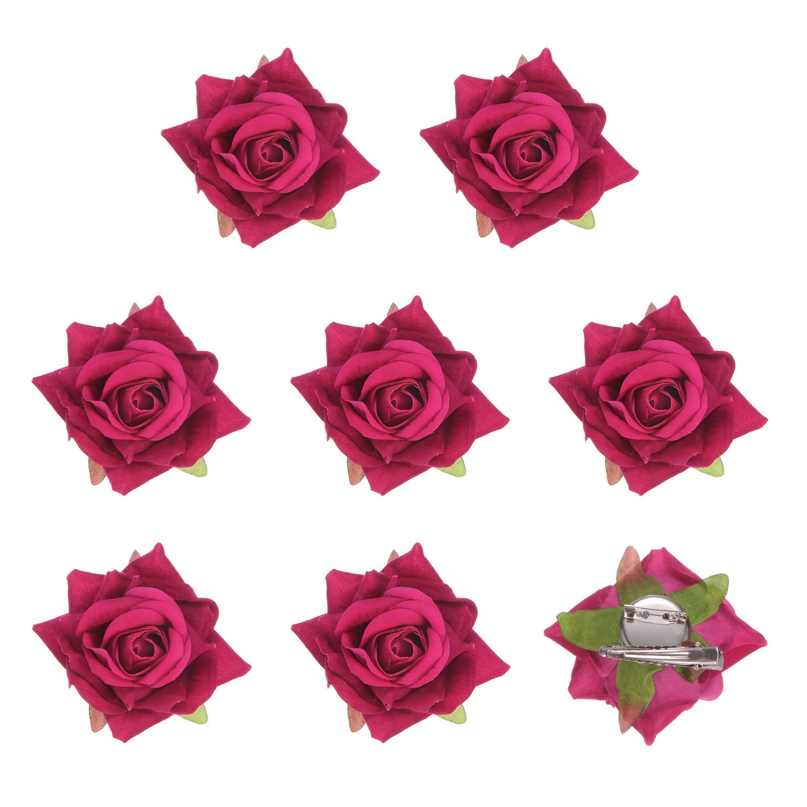 M METERXITY 8-Pack Rose Hair Clips, 2.56 Inch Flower Hairpin Cloth Floral Brooch for Bridal Wedding/Party/Women Hair Accessories, Hair Flowers Headpiece Floral Hair Pins [6.5cm, Rose Red]