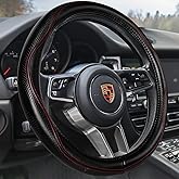HAOKAY Top Grade Black Genuine Leather Steering Wheel Cover Women Men, Luxury Steering Wheel Cover for Cars, SUVS and Trucks, Universal 14.5-15 inch